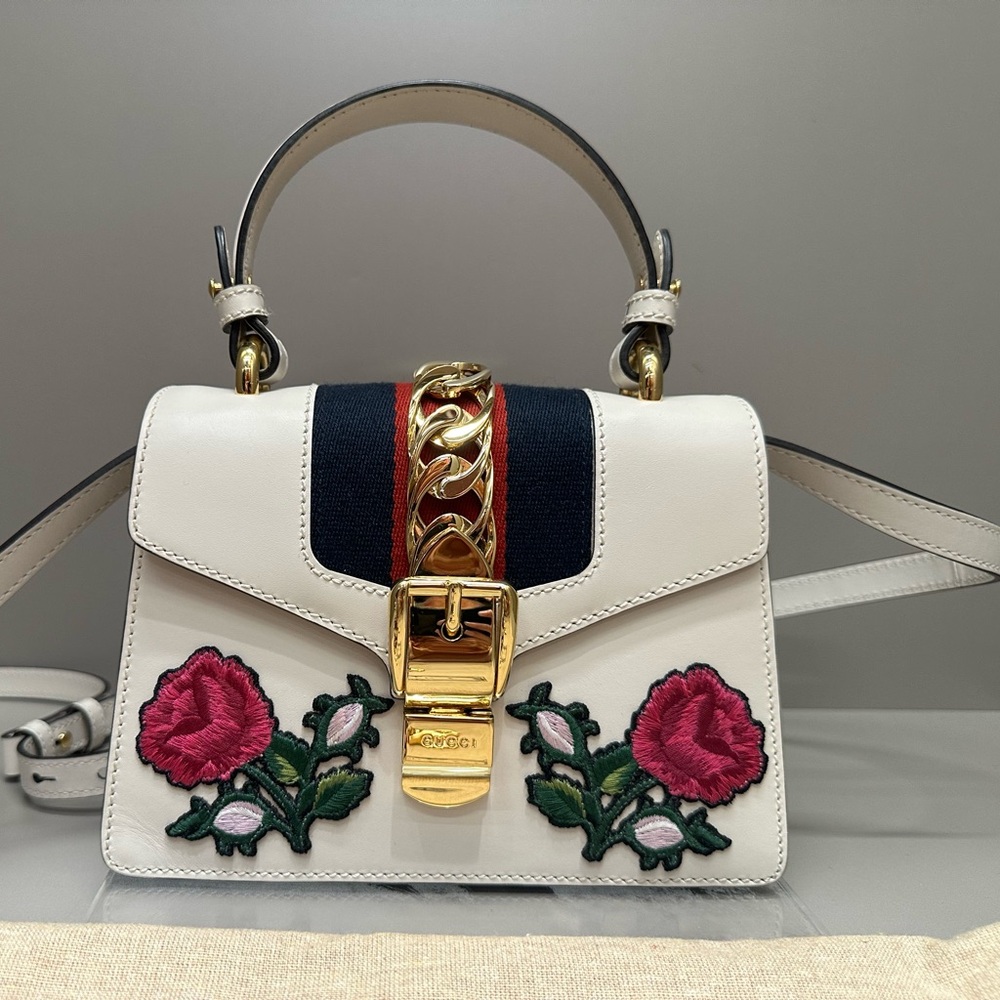Gucci Sylvie Top Handle Bag Embroidered Leather Mini, EUC - Picture 3 of 16